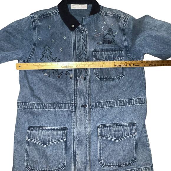 Christopher & Banks Denim and Corduroy  rustic holiday embroidered coat sz Med - Picture 5 of 9